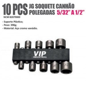 JOGO SOQUETE CANHAO SEXTAVADO 10 PCS POL VIP-IND