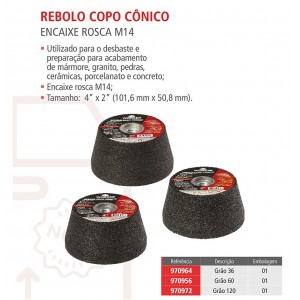 REBOLO COPO CONICO 100MM X GR120 WORKER